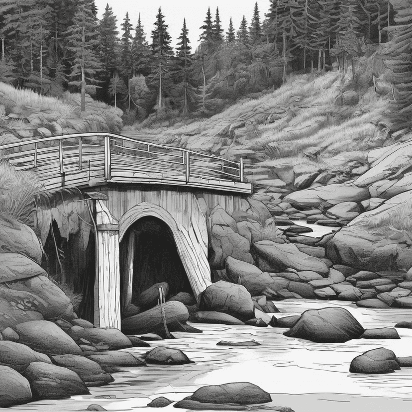 The river's new channel runs through the old foundation.